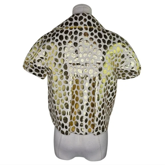 LaROK Metallic Leopard Print Cropped Jacket Short Sleeve Double Breasted S